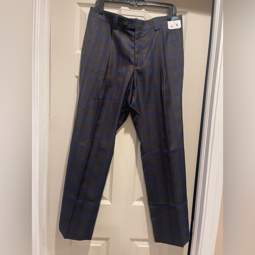 Men's Elegant Checkered Trousers - Navy and Brown